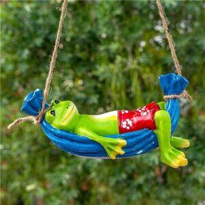 Frog on Hammock Garden Decoration - Frog Statues Hanging Garden Sculptures